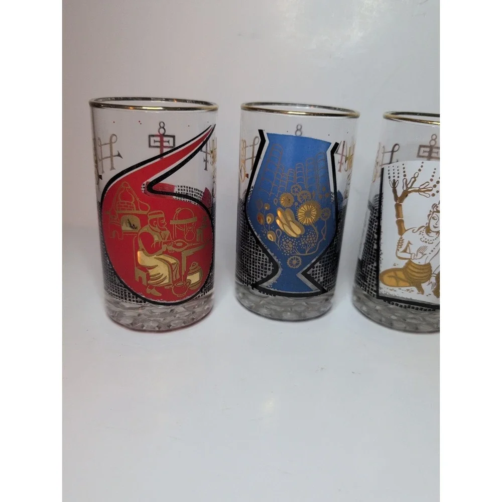 Vintage Roerig Pfizer Pharmaceutical Kalamazoo Promo Glasses Set of 5 MCM 1960's